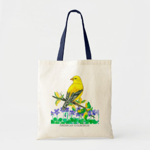 Goudvink Vogel Paarse Violets Wildflowers Tote Bag