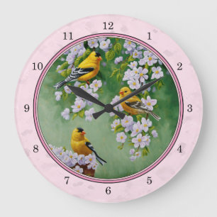 Goudvink Vogels & Bloemen Roze Grote Klok