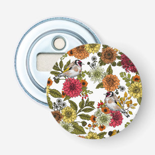 Goudvinken in de tuin button flesopener