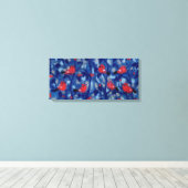 Goudvinken, Rode Vogels Blauwe Bomen Vezelschilder Canvas Afdruk (Insitu (Houten vloer))