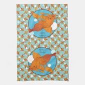 Goudvis en bubbels Grafisch Patroon op maat Theedoek (Verticaal)