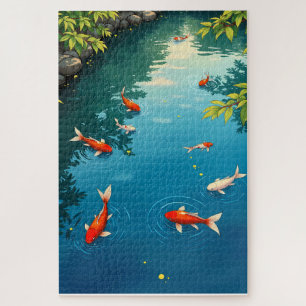 Goudvis in een rustige blauwe vijver - Retro Japan Legpuzzel