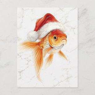 Goudvis in kerstmuts waterverf Kerstmis Feestdagenkaart