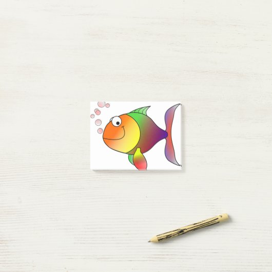 goudvis lachende cartoon post-it® notes (Op bureau)