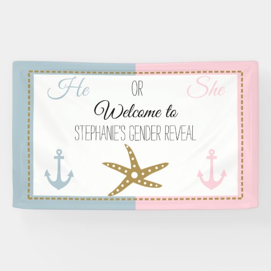 Goudvis met roze, blauw anker spandoek (Horizontaal)