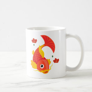 Goudvis met vloeiende vinnen en rode bloesems Koff Koffiemok