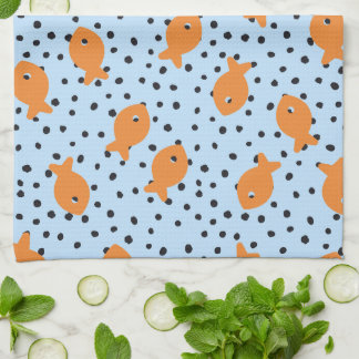 Goudvis ontwerp oranje en blauw theedoek