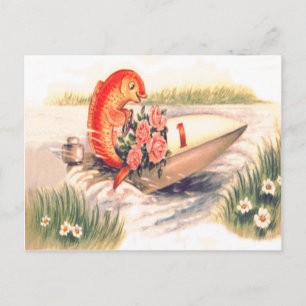 Goudvis Vissen Boot Roos Margriet Briefkaart