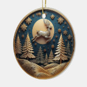 Goudvliegende rendieren, bomen, maan, sneeuw, hert keramisch ornament (Links)