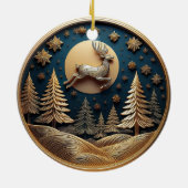 Goudvliegende rendieren, bomen, maan, sneeuw, hert keramisch ornament (Achterkant)