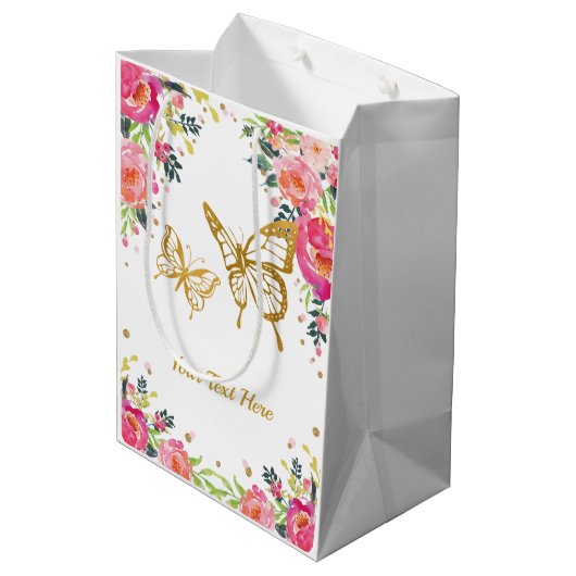 goudvlinder/roze Waterverf Floral Medium Cadeauzakje (Achterkant Gekanteld)