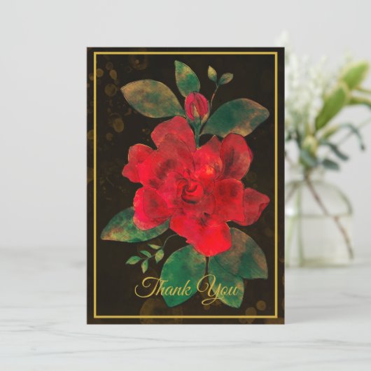 goudvormige Waterverf Red Rose Bedankkaart (Staand voorkant)