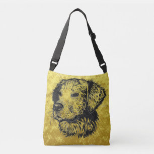 Goudwaluw-puppy portret in zwart-wit en goud crossbody tas