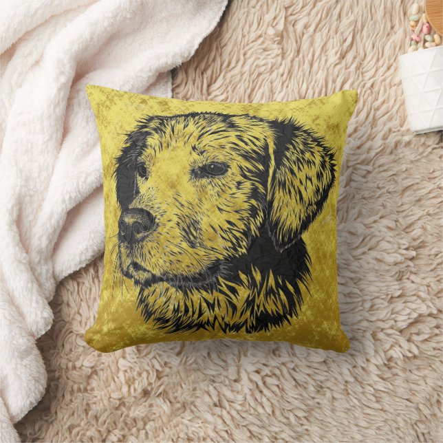 Goudwaluw-puppy portret in zwart-wit en goud kussen (Deken)