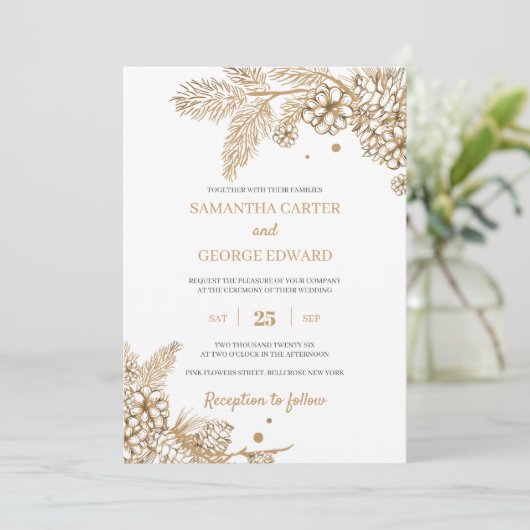 Goudwinterpit en moderne kekelbruiloft kaart (Staand voorkant)