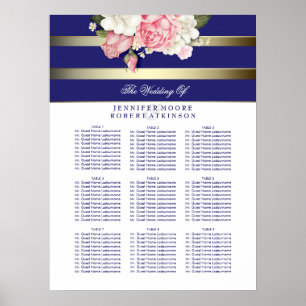 Goudzeemacht en witte Floral Wedding Seating Chart Poster