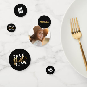 Goudzwarte foto 30e verjaardag modern partijdecor confetti