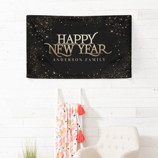 Goudzwarte glitter elegant nieuwjaarster spandoek (Insitu)