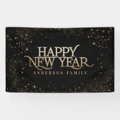 Goudzwarte glitter elegant nieuwjaarster spandoek (Horizontaal)