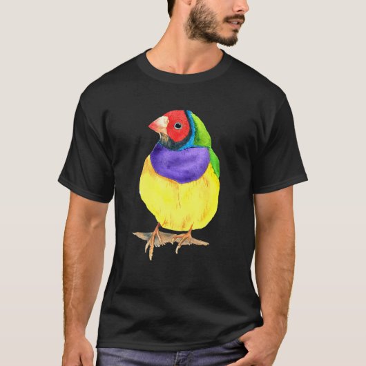 Gouldiaanse waterverf-vogel kleurig t-shirt (Voorkant)