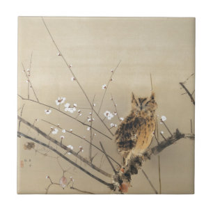 Goun Owl and Early Plum Blossom Woodblock Print Tegeltje