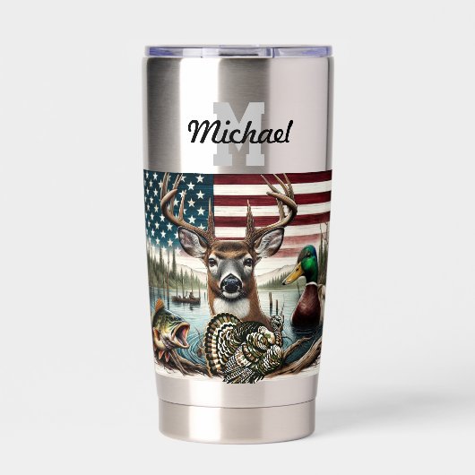 Gourde Isotherme American Flag Chasse et pêche Thème (Extérieur)