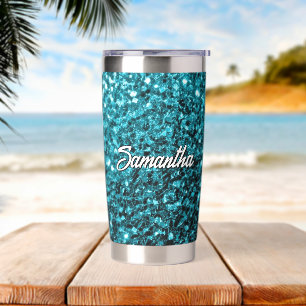 Gourde Isotherme Aqua bleu faux parties scintillant scintille Nom p