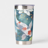 Gourde Isotherme Aquarelle claire Poisson Koi sur bleu turquoise ar (Gauche)