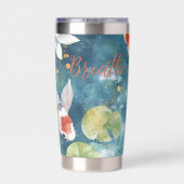 Gourde Isotherme Aquarelle claire Poisson Koi sur bleu turquoise ar (Couvercle)