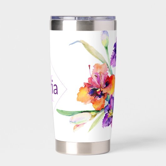Gourde Isotherme Aquarelle violette Iris personnalisée Café Mug (Couvercle)