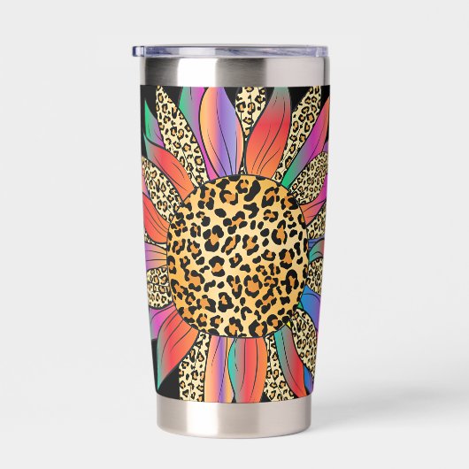 Gourde Isotherme Arc en ciel et empreinte de léopard personnalisé (Gauche)