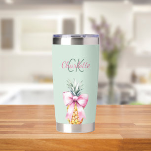 Gourde Isotherme Arc rose ananas tropical été sauge vert