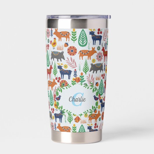 Gourde Isotherme Art populaire scandinave Monogramme Motif Boho Mod (Gauche)