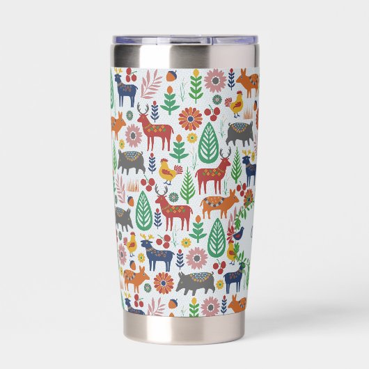 Gourde Isotherme Art populaire scandinave Monogramme Motif Boho Mod (Extérieur)