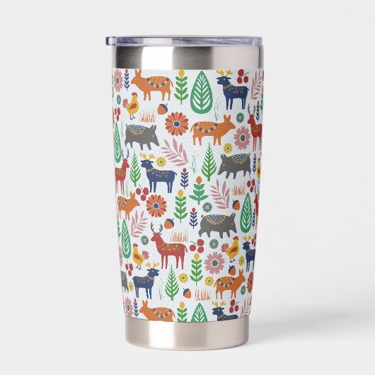 Gourde Isotherme Art populaire scandinave Monogramme Motif Boho Mod (Gauche)