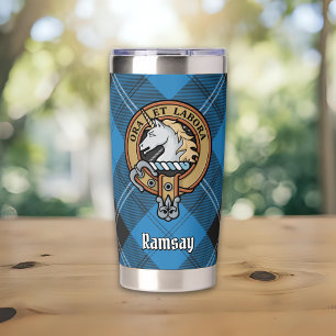 Gourde Isotherme Blason du clan Ramsay sur tartan de chasse bleu
