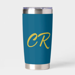 Gourde Isotherme Bleu & Or Couleur Monogramme Moderne Minimaliste