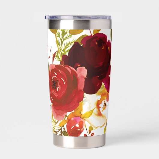 Gourde Isotherme Bourgogne et rouge aquarelle roses personnalisés (Gauche)