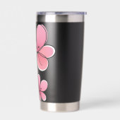 Gourde Isotherme Bouteille isolée noire avec design floral rose (Gauche)