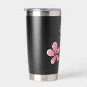 Gourde Isotherme Bouteille isolée noire avec design floral rose (Gauche)
