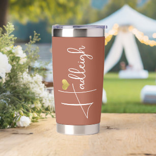 Gourde Isotherme Bridesmaid Nom du script Gold Heart Terracotta