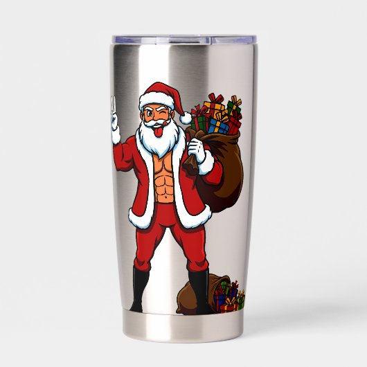 Gourde Isotherme Buff Santa Peace Sign! Ripped Abs & Funny Christma (Extérieur)