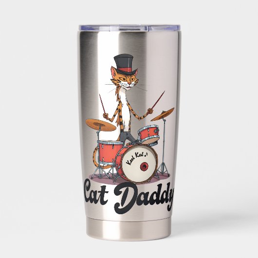 Gourde Isotherme Cat Daddy Musician Drummer | Tabby Cats Art Lover (Extérieur)