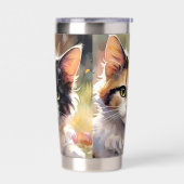 Gourde Isotherme Chat calico et papillons dans un jardin printanier (Gauche)