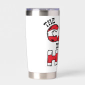 Gourde Isotherme Chat dans le Casquette | Texte en bande rouge et b (Extérieur)