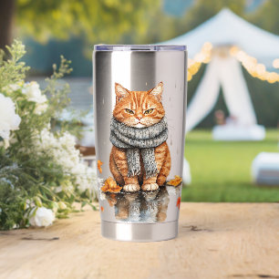 Gourde Isotherme Chat orange grincheux sous la pluie