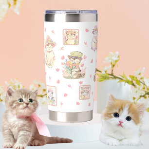 Gourde Isotherme Chats de printemps Fleurs Casquettes Pêcher blanc