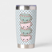 Gourde Isotherme Chibi Dotty Teacup Stack Pink and Blue (Extérieur)