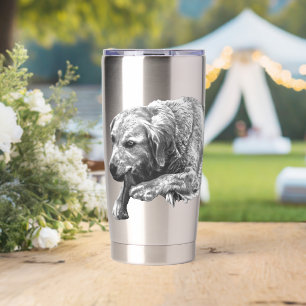 Gourde Isotherme Chien au repos réaliste pour un matin paisible et