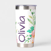 Gourde Isotherme Chouette florale aquarelle personnalisée (Gauche)